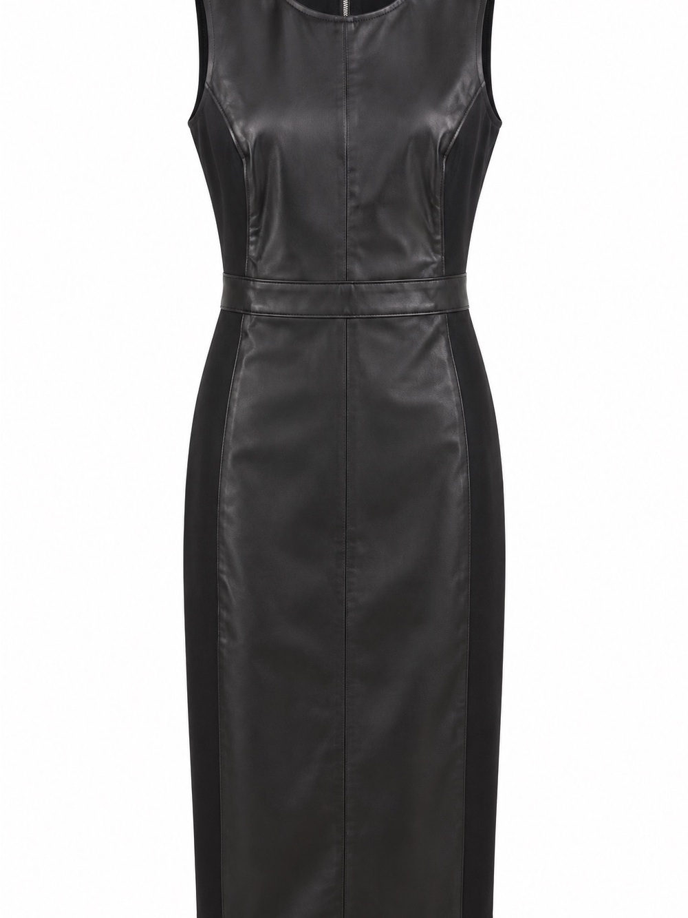 SPANX Black Sleeveless Faux Leather Midi Sheath Dress